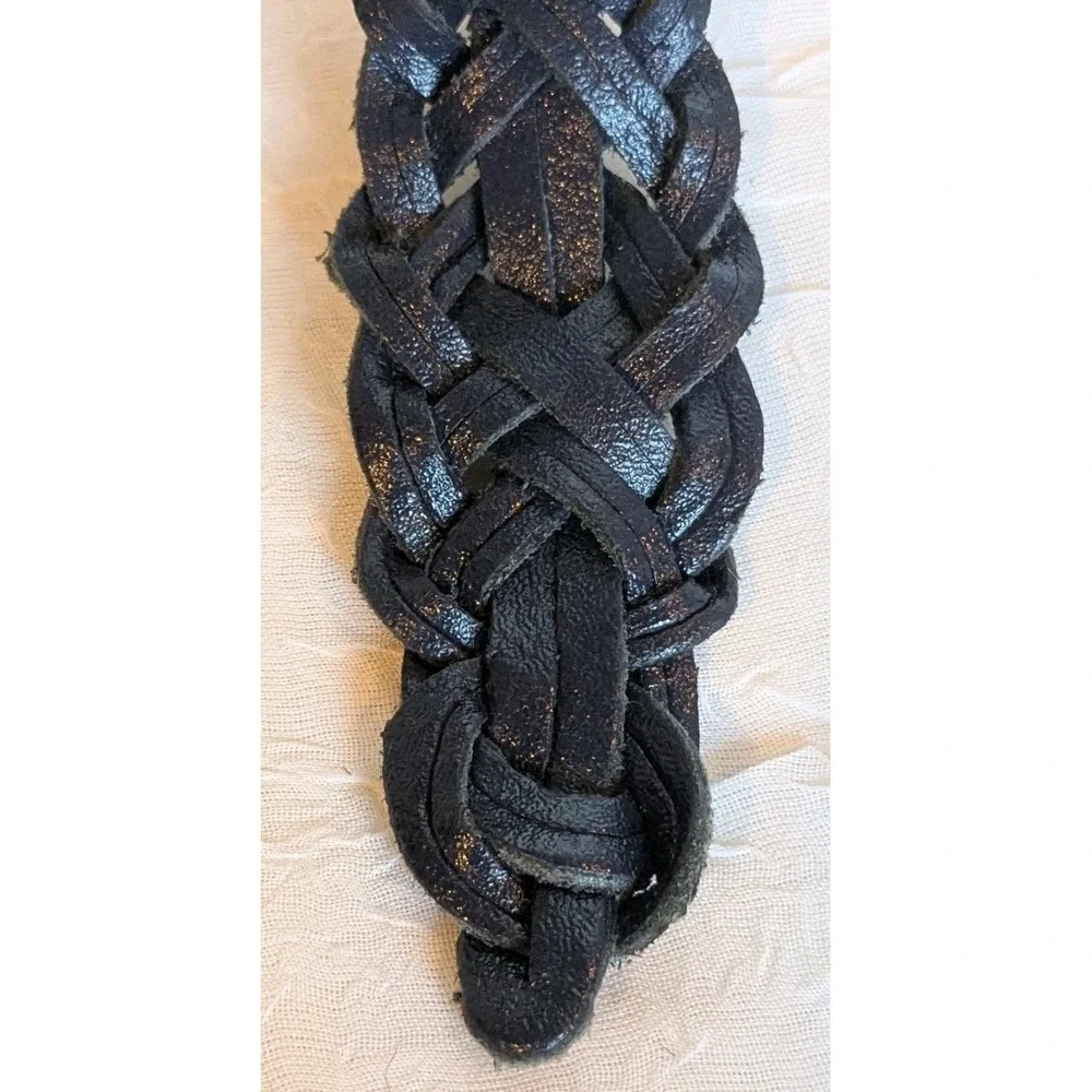 Capezio Leather Belt Braided Navy Woven Blue Womens Argentina Genuine Sz XL Vtg